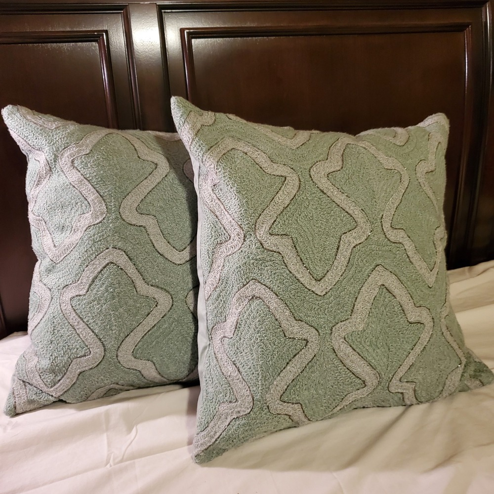 Pottery Barn Sage Green and Cream Textured Pair of Accent Pillows